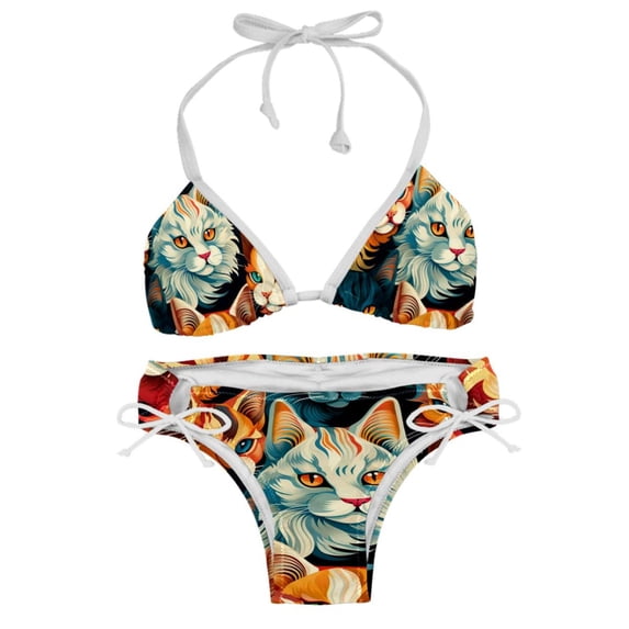Cat Detachable Sponge Adjustable Strap Bikini Set, Two-Pack Swim Suits for Versatile Swim Wear Looks