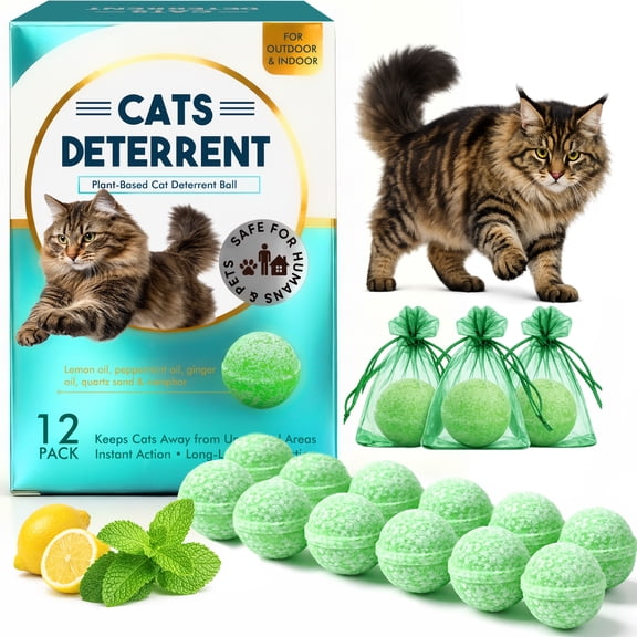Cat Repellent Outdoor, Cat Deterrent Balls, Natural Cat Repellent Indoor, Keep Cats Scratch Away from Furniture, Keep Cats Off Yard Garden Lawn Plants, 12Pack