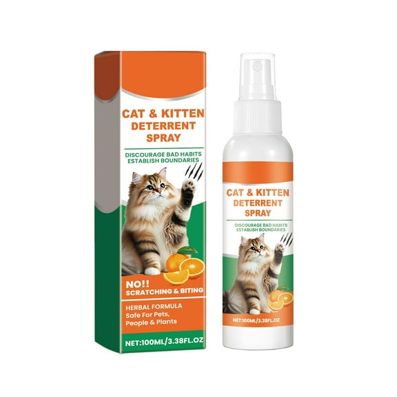 Cat Deterrent Spray, Natural Cat Repellent Outdoor and Indoor Spray, Effective Behavior Training Aid Cat Scratch Furniture Protector for Sofas, Curtain, Plants, Rugs-3.38oz