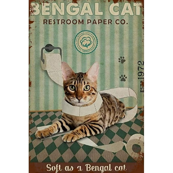 Cat Diamond Art Kits For Adults,5D Diamond Art For Beginners,Bengal Cat Restroom Paper Co DIY Diamond Art Kits, Bathroom Full Round Drill Diamond Paintings for Home Wall Decor 16X20 Inch