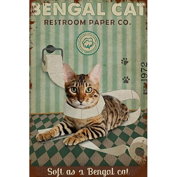 Cat Diamond Art Kits For Adults,5D Diamond Art For Beginners,Bengal Cat Restroom Paper Co DIY Diamond Art Kits, Bathroom Full Round Drill Diamond Paintings for Home Wall Decor 16X16 Inch