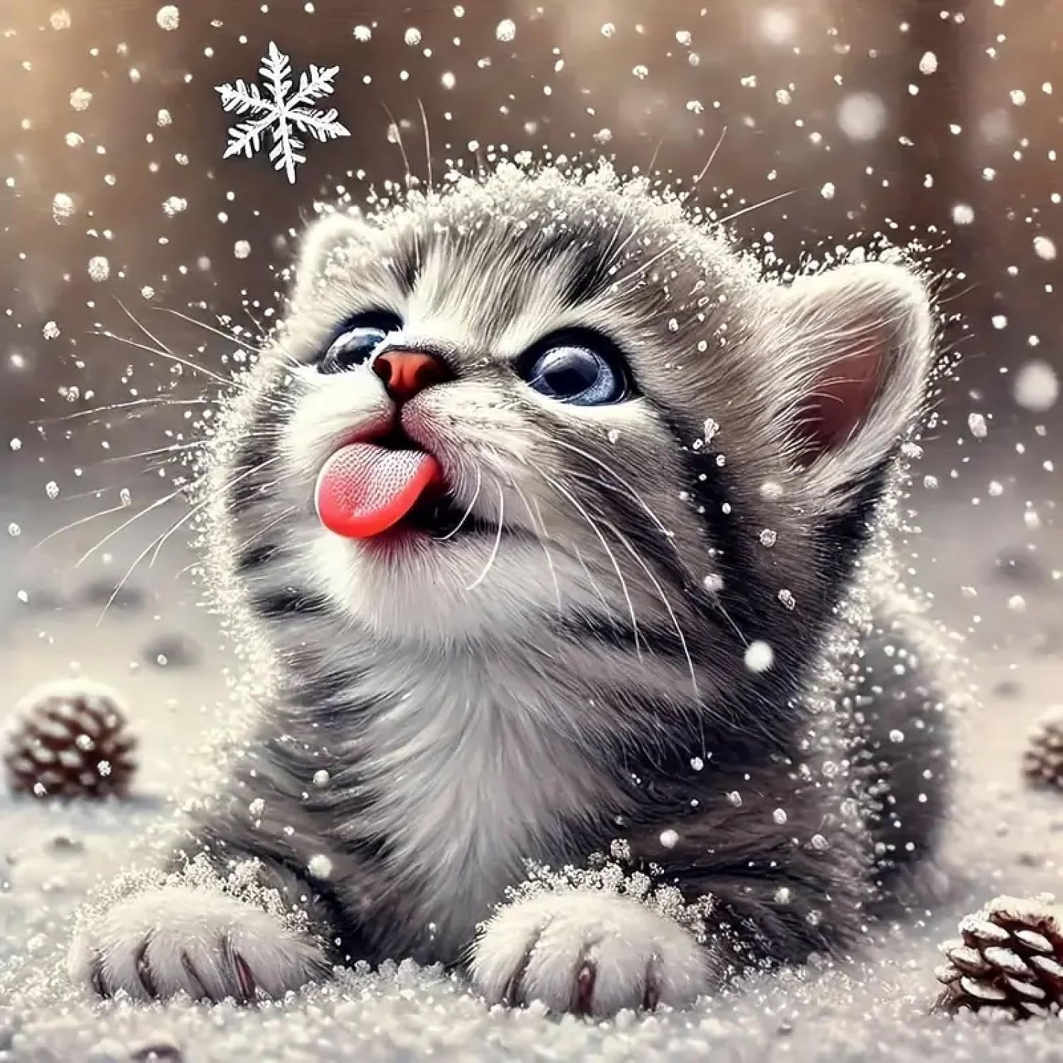 Cat Diamond Art Kits for Adults, Christmas Diamond Painting Kits for Beginners, Christmas Snowy Diamonds Art Painting Kits, 5D Round Full Drill Crafts Kits Home Decor Gifts 12x12inch
