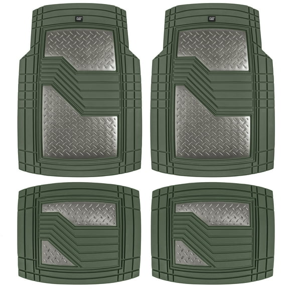 Cat® DiamondShield™ Rubber Floor Mats for Cars Trucks SUV, All Weather Protection, Front and Rear Car Mats with Heel Pad & Anti-Slip Backing, Universal Trim-to-Fit Rubber Floor Mats for Car, Green