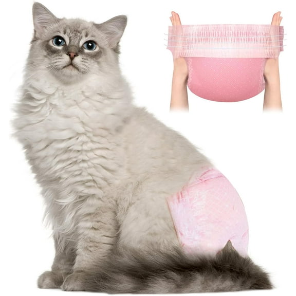 Cat Diapers, Stretchy Waist Wraps for Male & Female Cats, Heat Period Pink, Super Absorbent Leak-Proof Disposable Diapers for Cats & Dogs