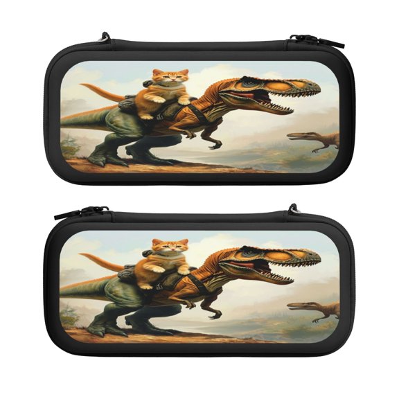 Cat Dinosaur (5), Carrying Case For Nintendo Switch & OLED Version, Eva Lightweight Shockproof Protective Pouch Case for Game Console & Accessories with 10 Game Card Slot & Wristband, Black