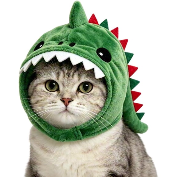 Cat Dinosaur Hat, Cat Headwear Costume for Halloween Party | Fit 3kg to 7.5kg Cat, Funny Pet Cosplay Accessory, Adjustable Dinosaur Beanie, Comfortable Kitten Transformation Prop