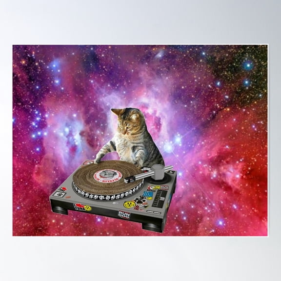 Cat Dj Poster Wall Art, Modern Wall Decor For Living Room Bedroom, 24x36 UNFRAMED