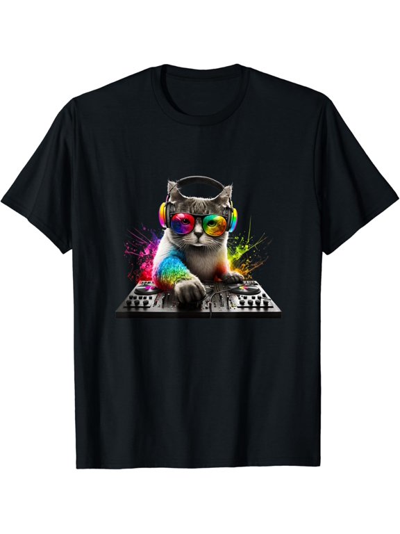 Cat Dj Tech Tees Dj Cat Astronaut In Space T-Shirt