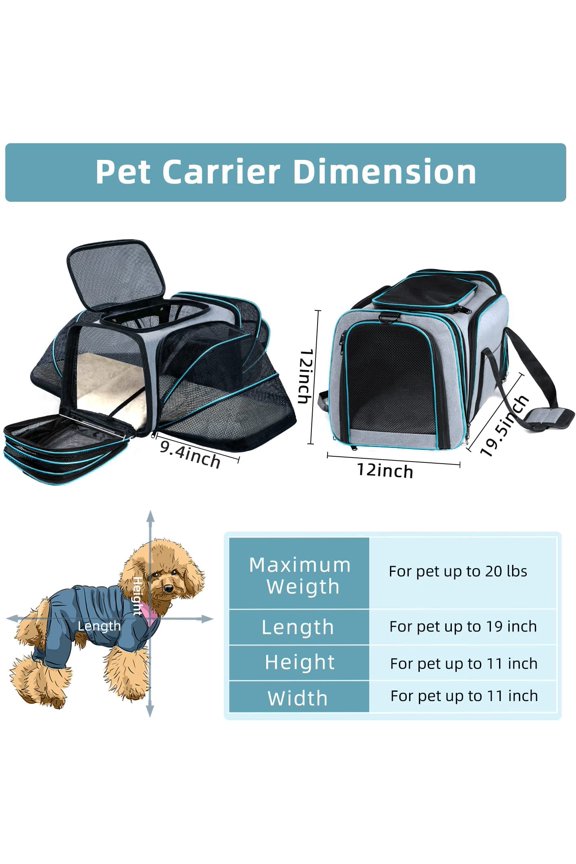 Cat/Dog Airline Approved Expandable Pet Carrier for Small Pets - Removable Pad, Pockets, TSA Compliant
