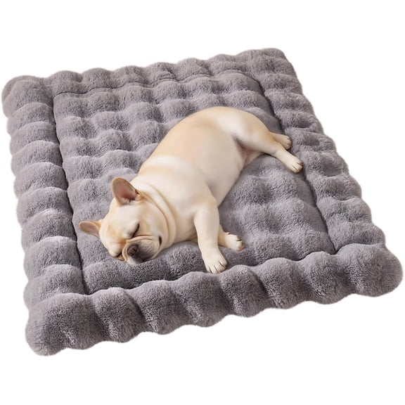 Cat & Dog Bed Mat, Soft Plush Faux Fur Kneading Pet Bed for 2 Cats or Small Dogs, Machine Washable Cat Sleeping Pad, Non-Slip Fluffy Pet Rug for Indoor Cats Kittens & Small Dogs, 27x20 in Grey