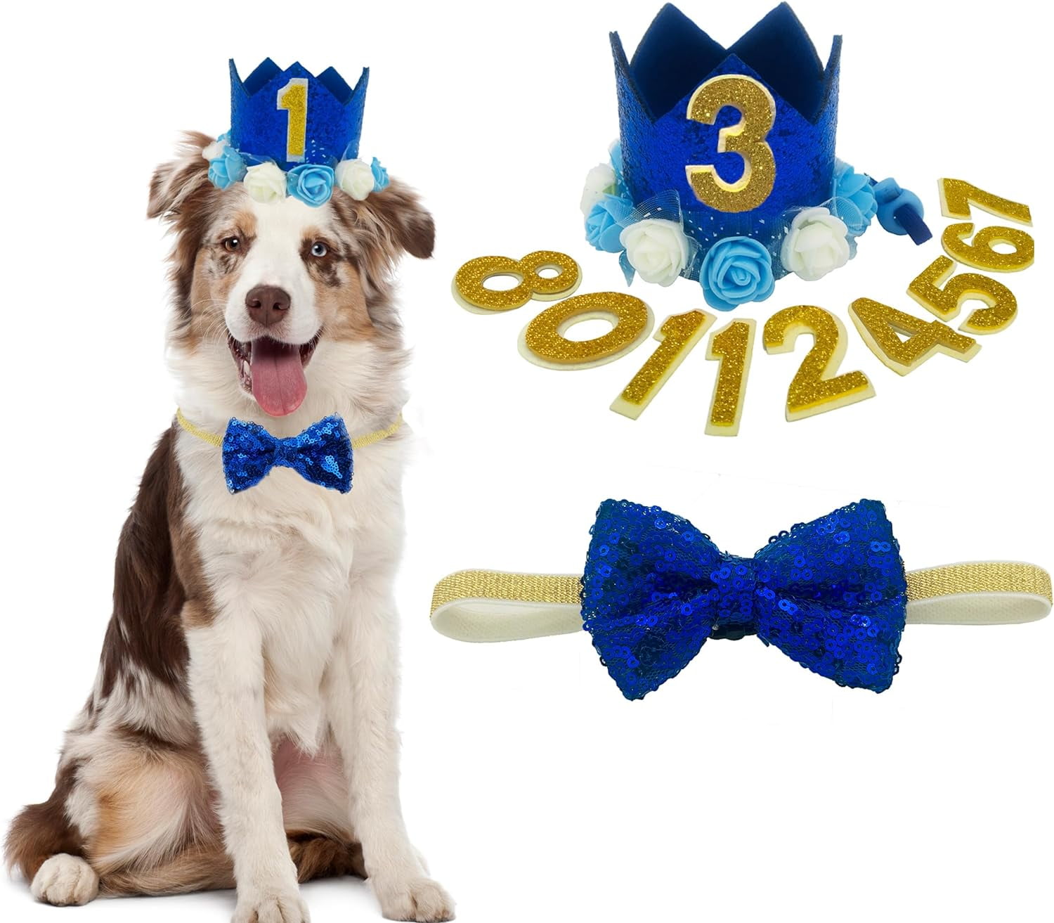 Cat Dog Birthday Crown Hat And Bow Tie Collar Set Pet Boy Birthday
