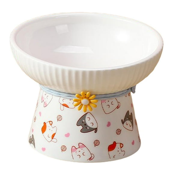 Cat Dog Bowl Elevated Cat Dish, Large Capacity Neck Guard Durable Cat Food Basin Pattern Tilted