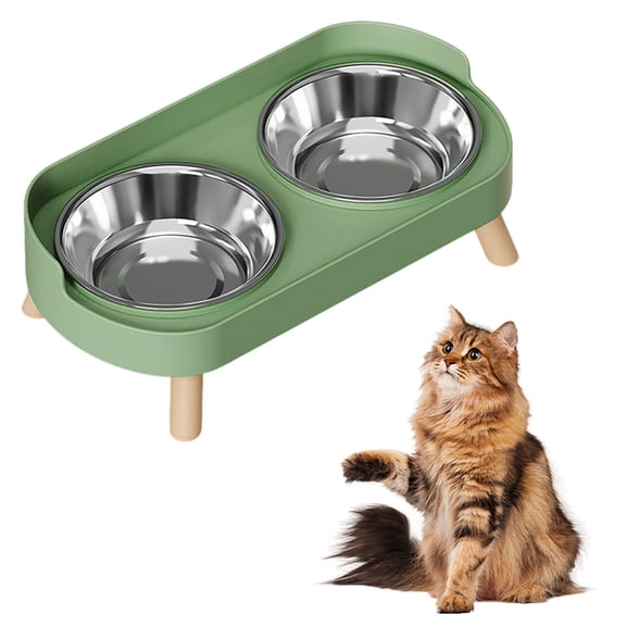 Cat & Dog Bowls Stainless Steel Double Bowl Integrated Design for Food and Water Feeding Station