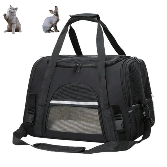Cat, Dog Carrier for Small Medium Cats Puppies up to 15 Lbs, Soft Sided, Collapsible Travel Puppy Carrier - Black