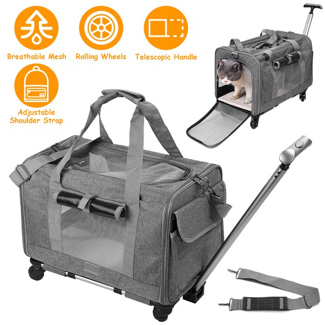 iMounTEK Cat Dog Carrier with Wheels Rolling Pet Carrier with