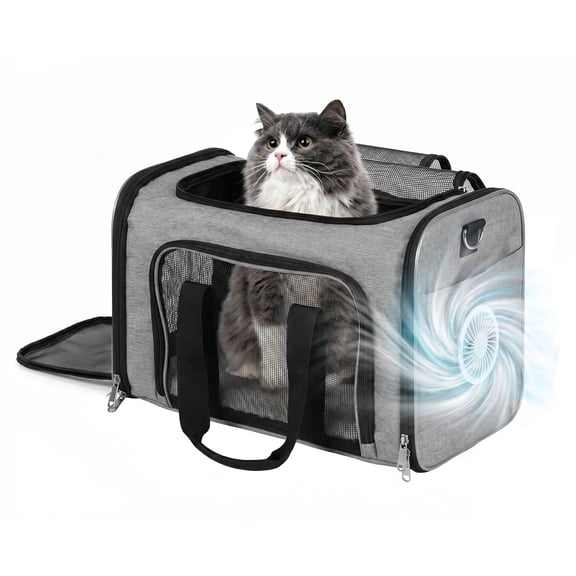 Cat Dog Carriers with Cooling Fan, Soft-Sided Cat/Dog/Puppy Pet Carrier up to 16lbs, TSA Airline Approved Animal Collapsible Cat Carriers Travel Carrier Cat Bag
