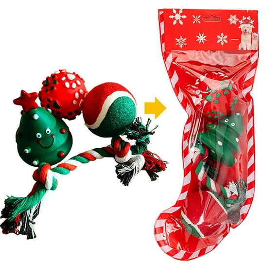 Cat Dog Christmas Stocking Set with Toys Assorted Squeaky Toys of Dog Boot Toy and Bone, Knotted Rope Toy, Dog Squeaky Ball Fun Christmas Stockings for Dogs Cats