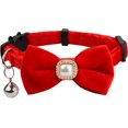 thumbnail image 1 of Cat Dog Collar with Bow Tie Faux Pearl Ornament Velvet Solid Color Bell Safety Kitten Puppy Pet Wedding Party Halloween Xmas Festive, 1 of 6