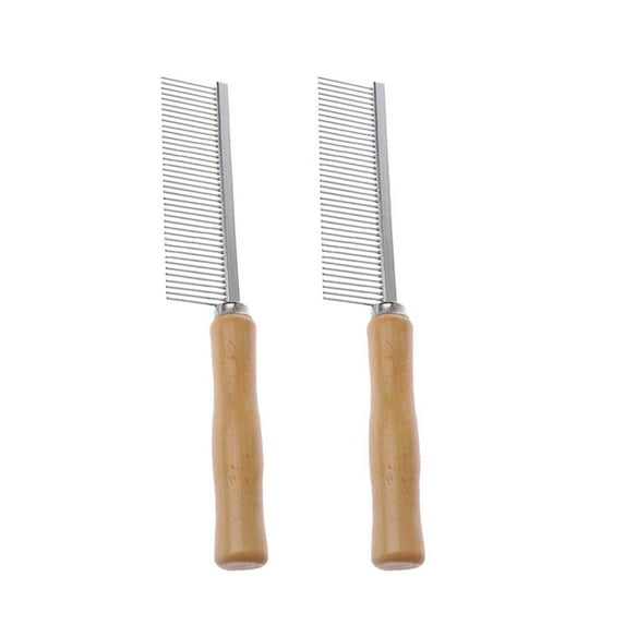 Cat Dog Dog Metal Combs Wooden Handle Cat Dog Stainless Steel Double-Sided Comb Dog Grooming Brush Pet Hair Brush Cat Flea Comb