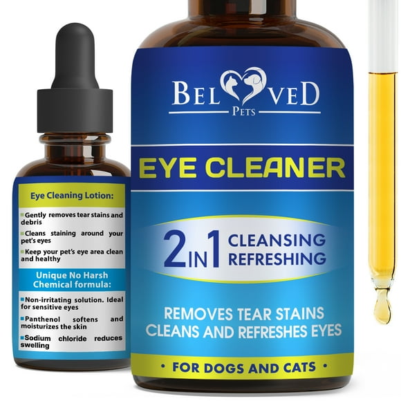Cat & Dog Eye Wash Drops & Tear Stain Remover, Cleaner | Eye Infection Treatment Helps Prevent Pink Eye, Relief Allergies Symptoms, Runny, Dry Eyes - Safe for Small Animals (Eye Drops)