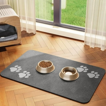 Cat & Dog Feeding Mat for Food and Water Bowl, Absorbent-No Stains Quick Dry Dog Water Bowl Dispenser Mat, with Waterproof-Anti-Slip Rubber Backing Pet Placemat for Messy Drinkers, Dark Grey-12"x20"