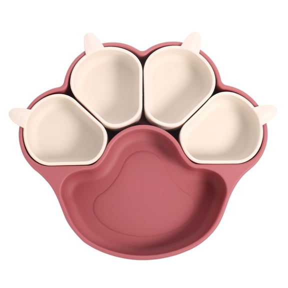 Cat and Dog Feeding Solution Multifunctional Silicone Bowl Set with Suction—Children’s Bowl and Cat-Shaped Plate for and Kids Flexible Silicone Plates for Mealtime, 5.71X2.95 inch, Red