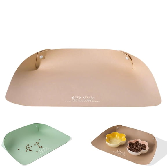 Cat Dog Food Mat, Waterproof Non Slip Leather Pet Feeding Mat for Cats and Small Dogs, Easy Clean Raised Edge to Contain Spills, BPA Free with Grippers