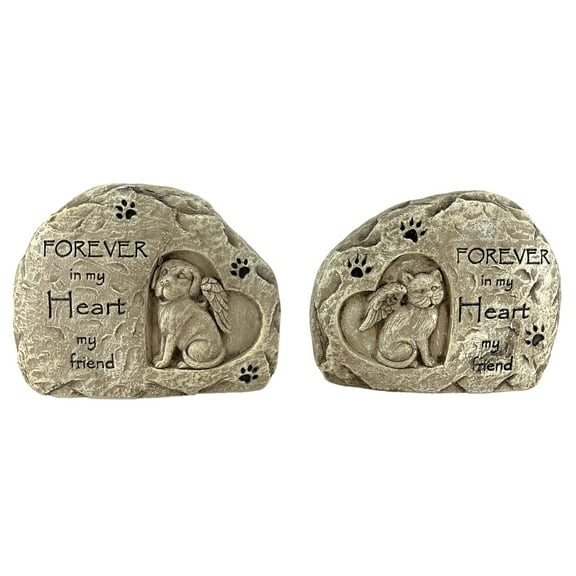 Cat & Dog Forever in my Heart My Friend Cement Memorial Garden Stone 2 Piece Set