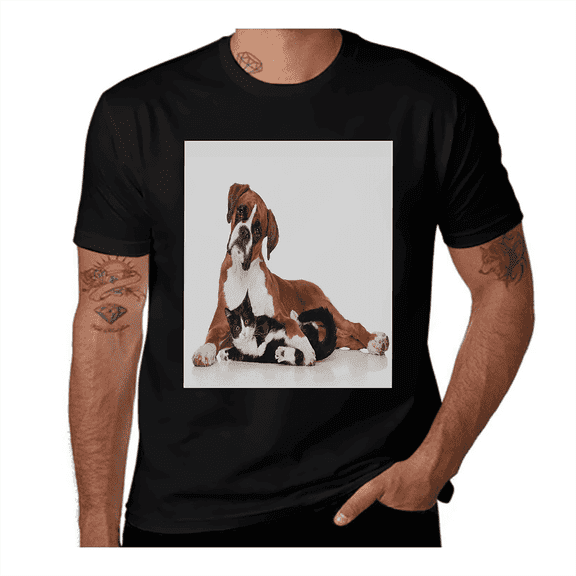 Cat Dog Friends Portrait-Animal-White-Black-Brown Casual Streetwea Everyday Tshirt Comfortable Wear tee shirt