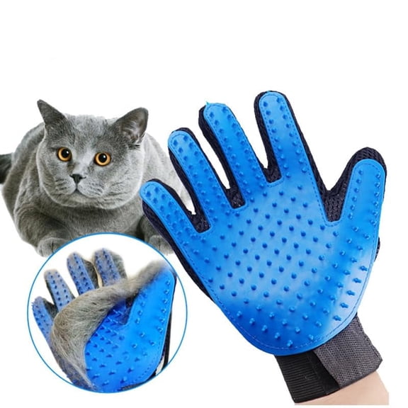 Cat & Dog Grooming Gloves for Shedding - 2-in-1 Deshedding Brush & Massage Mitt, Safe for Dogs & Cats, 1 Pair (Blue)