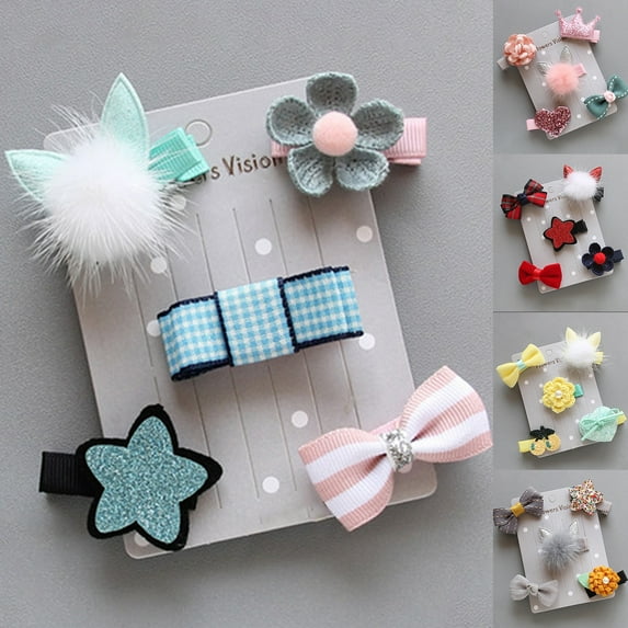 Cat Dog Hair Accessories, Pet Cat Dog Hair Bows Clips, 5Pcs/Set Pet Hair Clips Multi-color Pet Hair Decoration Fabric Cute Pet Dogs Hair Clips for New Year Pet Hair Pins