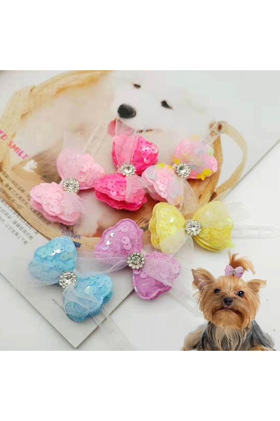 Cat Dog Hair Accessories, Pet Cat Dog Hair Bows Clips, Pet Hair Bow Inlaid Rhinestone Embellishment Pet Headdress Anti-fade Glitter Bow-knot Pet Hair Clips for Teddy Pet Hair Clips