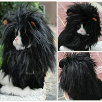 Cat Dog Halloween , Black Lion Mane Wig Realistic & Funny Dog , Cute Pet Hat for Small Dogs Cats Puppy Kitten, Party Fancy Lion Hair Outfit Christmas Apparel (Black, L)