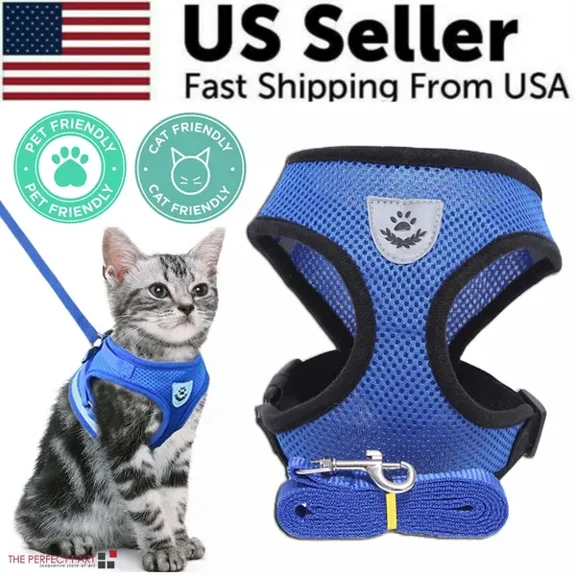 Cat Dog Harness with Leash Adjustable Pet Harness Escape Proof Reflective Vest No Pull Puppy Kitten Harness Soft Breathable Mesh Control Harness for Small Medium Dogs Cats