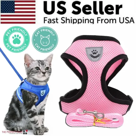 PUPIX Cat Harness with Leash Adjustable Pet Dog Harness No Pull Puppy Kitten Soft Harness Breathable Mesh Control