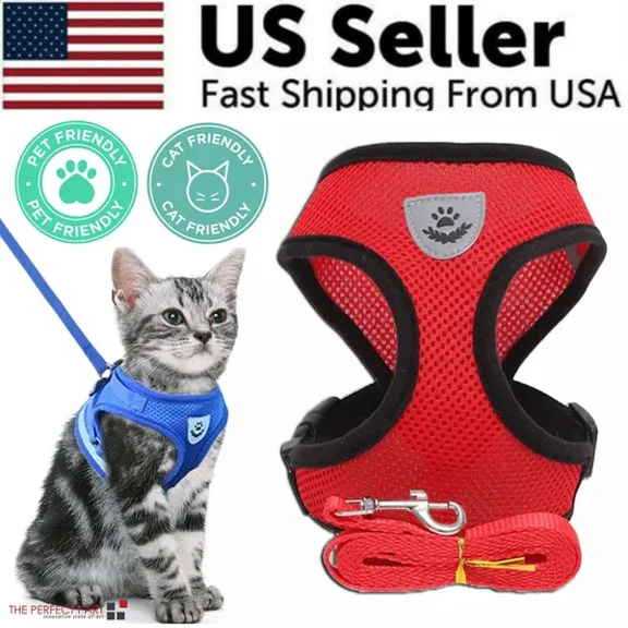 PUPIX Cat Harness with Leash Adjustable Pet Dog Harness No Pull Puppy Kitten Soft Harness Breathable Mesh Control