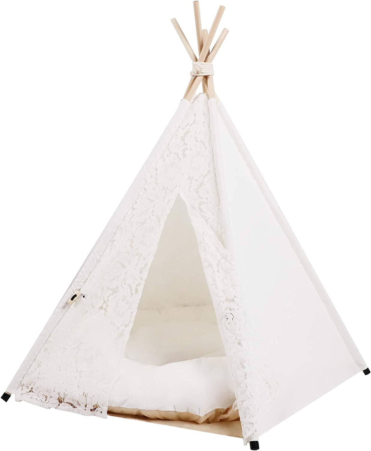 Cat Dog House with Cushion for Medium and Large Pet Outdoor Indoor Washable Foldable Portable Houses Lace Style Pet Teepee Tent m Canvas Cotton