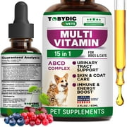 Cat & Dog Multivitamin -15 in 1 Pet Supplements with Cranberry & Glucosamine - Natural Medicine & Support for UTI, Urinary Tract, Bladder, Kidney, Skin Coat, Joints Treatment Made in USA