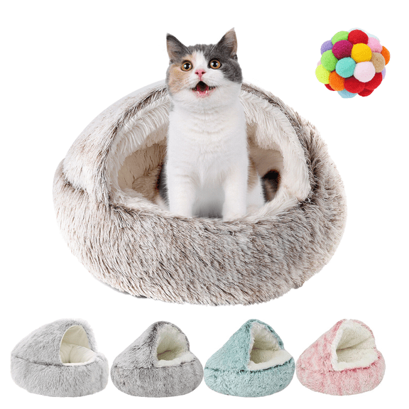 Cat Dog Nest Bed with Cover, Winter Cozy Pet Bed for Cats Dogs, Plush Cave Pet Bed, Washable Cover & Non-Slip Bottom