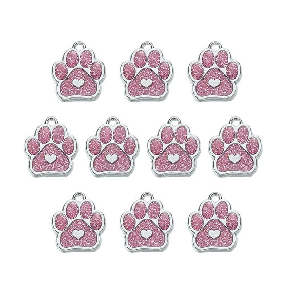 Cat Dog Paw Charm Footprint Paw Print Charm Alloy Enamel Pendants Pink for DIY Jewelry Making, Crafts, 10 Pack
