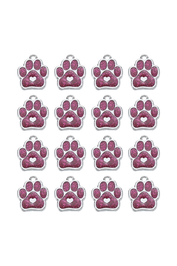 Cat Dog Paw Charm Footprint Paw Print Charm Alloy Enamel Pendants Rose Red for DIY Jewelry Making, Crafts, 16 Pack
