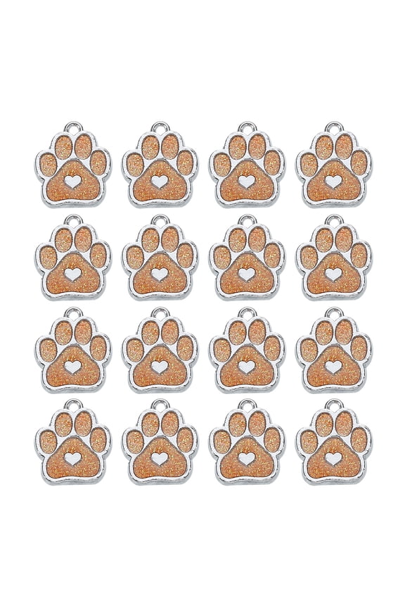 Cat Dog Paw Charm Footprint Paw Print Charm Alloy Enamel Pendants Yellow for DIY Jewelry Making, Crafts, 16 Pack
