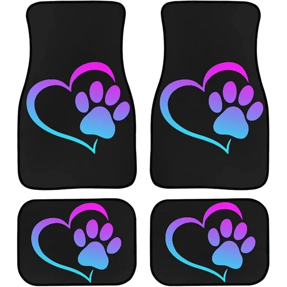 Cat Dog Paw Heart Print Car Floormat Heavy Duty Front Rear Rubber Floor Mats Carpet Floor Protection Fits Most Vehicles