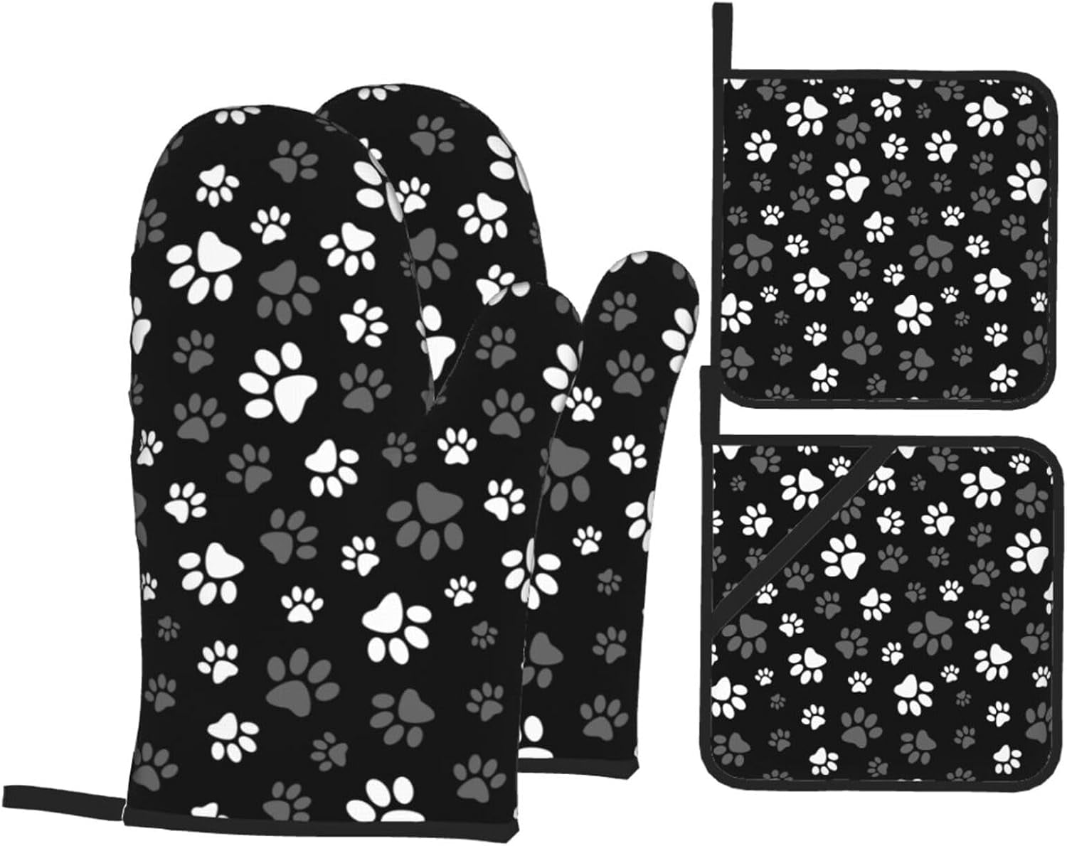 Cat Dog Paw Oven Mitts Pot Holders Set of 4, Kitchen Gloves Potholders Heat Resistant for Chef Baking Cooking Grilling BBQ