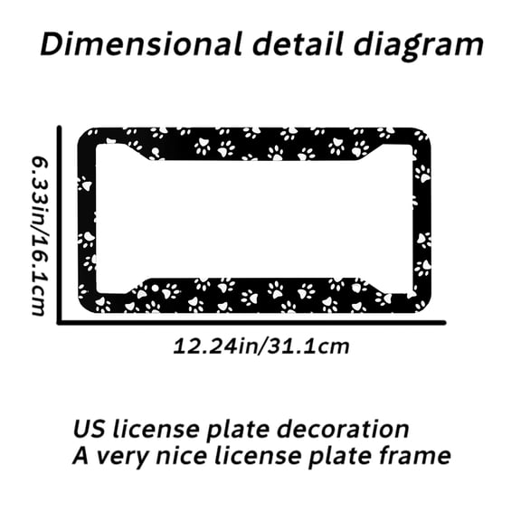 Cat Dog Paw Print License Plate Frame, Cute Black License Plate Frames for Women Man, Car License Plate Holder Funny Car Tag Frame Decor 4 Hole,12x6 inches