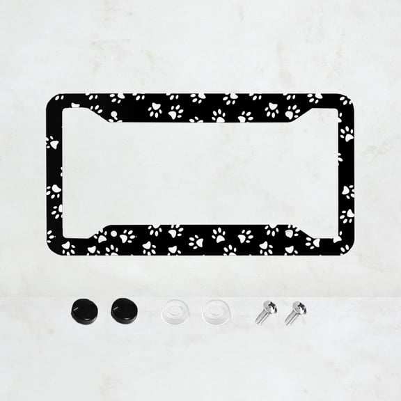 Cat Dog Paw Print License Plate Frame, Cute Black License Plate Frames for Women Man, Car License Plate Holder Funny Car Tag Frame Decor 4 Hole,12x6 inches
