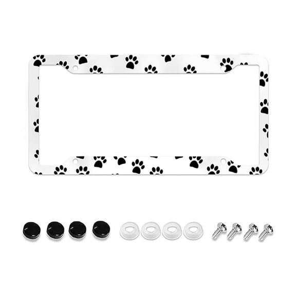 Cat Dog Paw Print License Plate Frame, Cute White License Plate Frames for Women Man, Car License Plate Holder Funny Car Tag Frame Decor 4 Hole, 12x6 inch