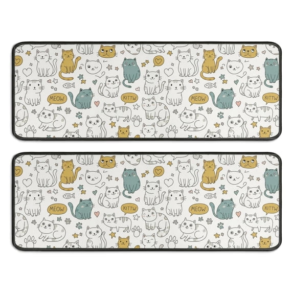 Cat and Dog Paw Print White Pattern Anti Fatigue Kitchen Rugs Set Of 2, Non Slip Washable Decorative Floor Mats for Sink Laundry and Home Use, 17"x47"