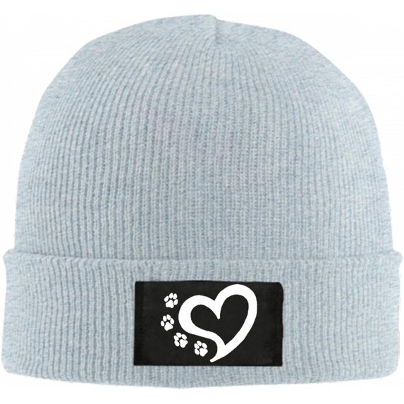 Cat Dog Paw Prints Heart Beanie Hat for Women Men Winter Hat Cuffed Winter Beanie Warm Skull Cap Plain Knit Hat Cap