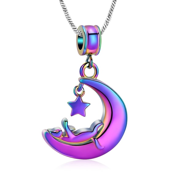 Cat Dog Pet Ash Urn Necklace for Ashes Moon & Star Cremation Necklace Memorial Cremation Jewelry for Pet Ashes Cat Jewelry for Women Cat Gifts for Cat Lover Urn Gifts
